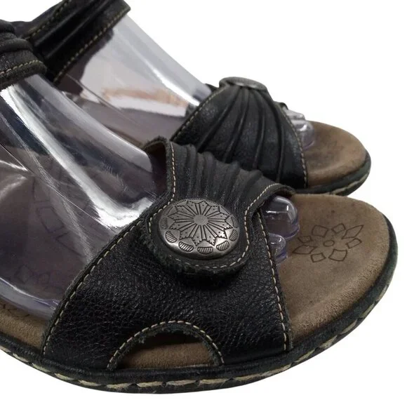 Taos Escape Black Leather Wedge Comfort Sandals Size 40 US 9-9.5 Adjustable - Picture 14 of 14